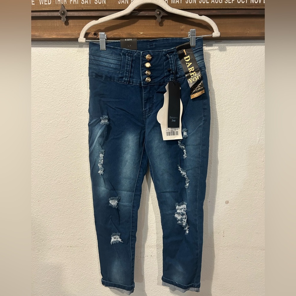 Benava  high-waisted, distressed skinny jeans Distressed Dark Blue Size 9 (1478